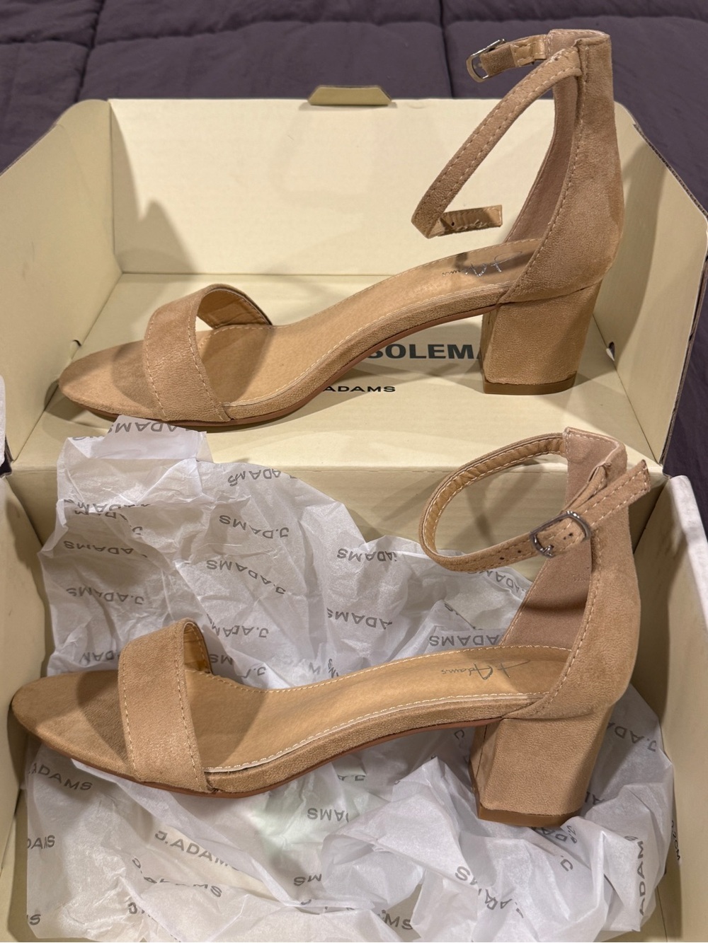 J Adams Daisy Nude Suede Ankle-Strap Block Heel Sandals
